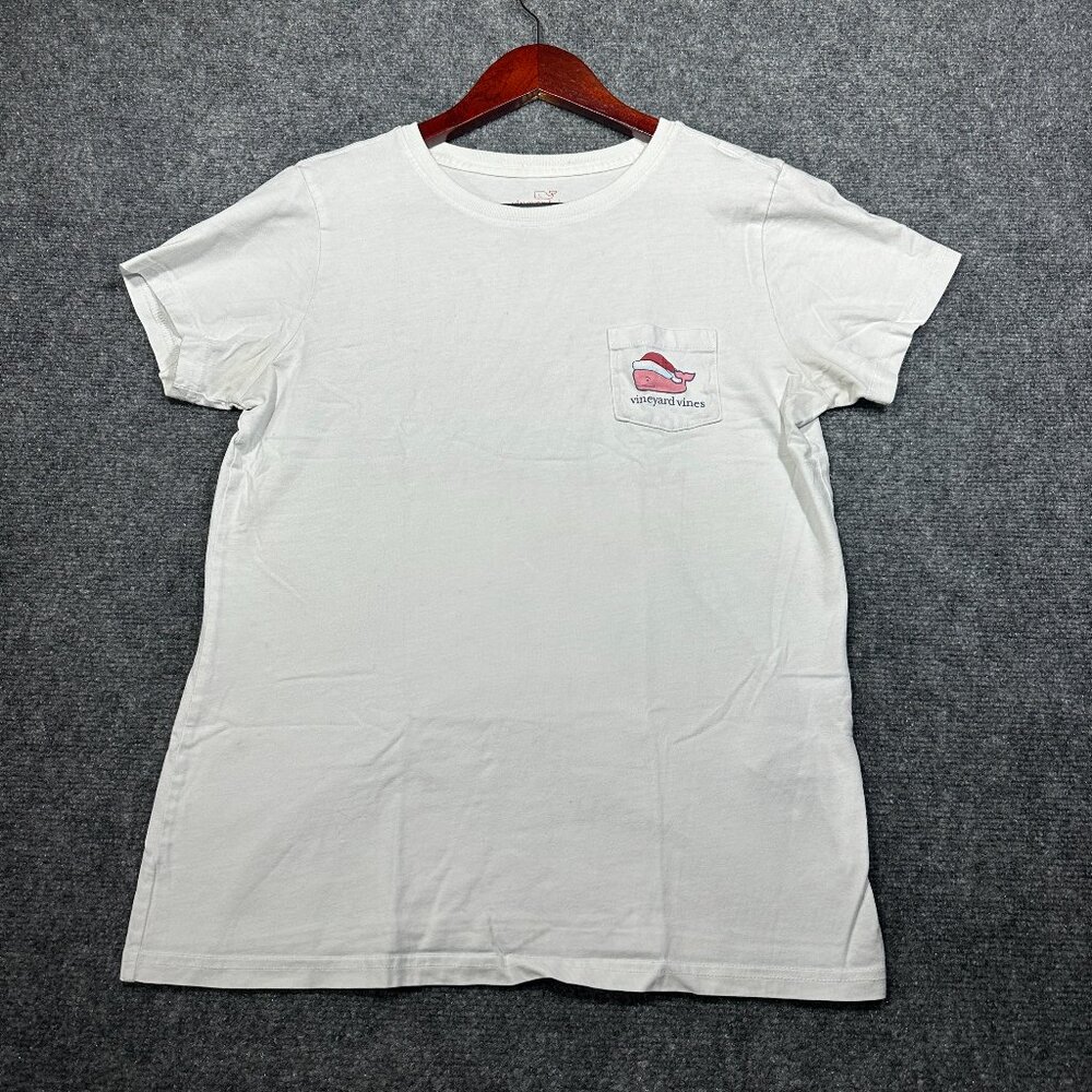Vineyard Vines Tee Shirt Womens Small Merry Christmas Whale Santa Hat Pocket Top